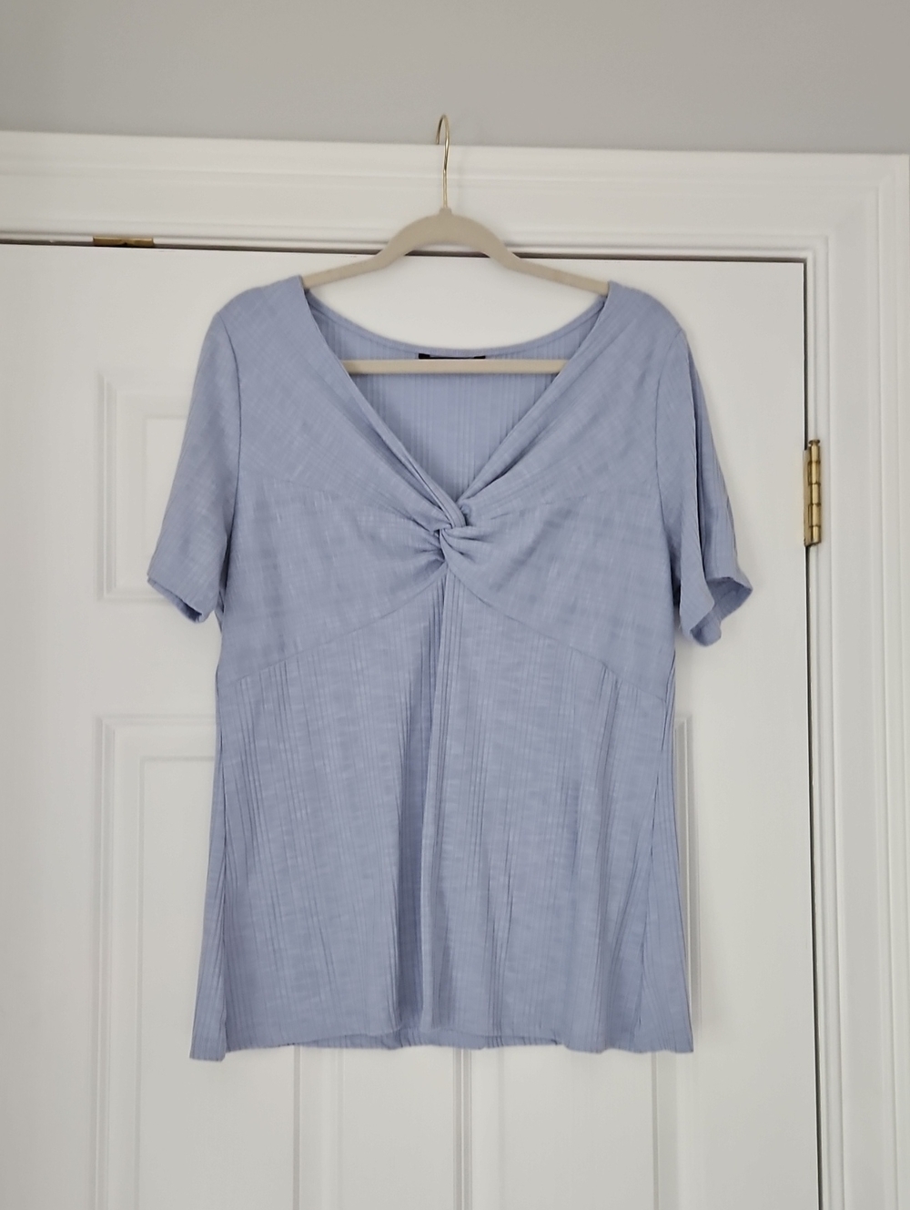 BloomChic Light Blue Twist-Front Short Sleeve Top